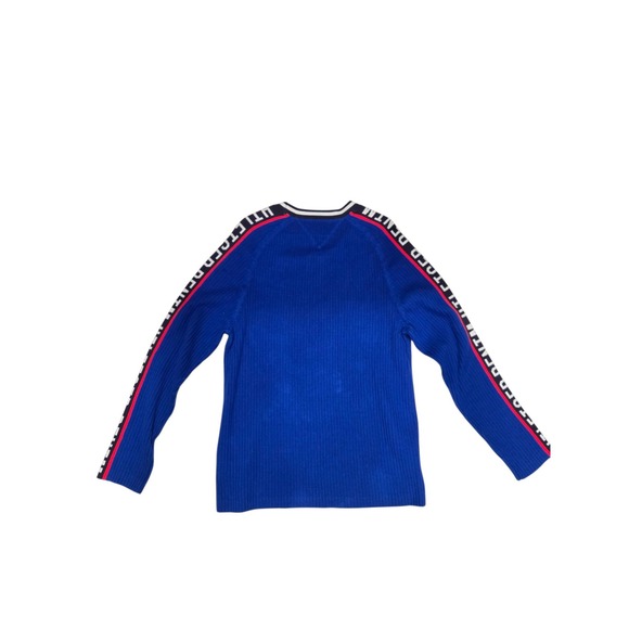Tommy Hilfiger Denim Men's Ribbed Knit Sweater Blue Logo Tape Sleeves Size L - Picture 2 of 6